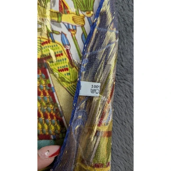 VTG Silk Scarf 20'' Squre Egyptian Prints Goldn Blue Orange-NEW - Picture 5 of 5